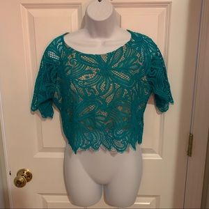 NEW For Love & Lemons & Nasty Gal Guava Teal Lace Crop Top